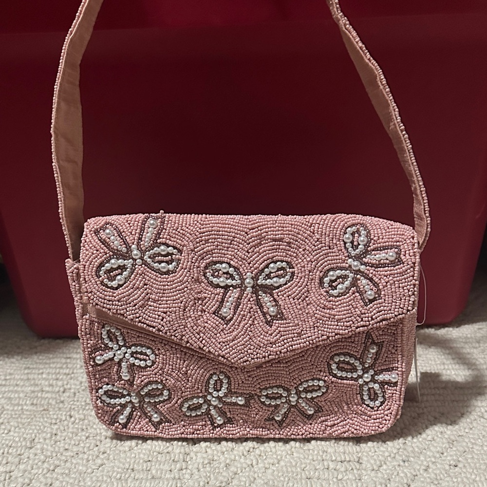LC Lauren Conrad Pink Beaded Bow Shoulder Bag ***Viral beaded bag***